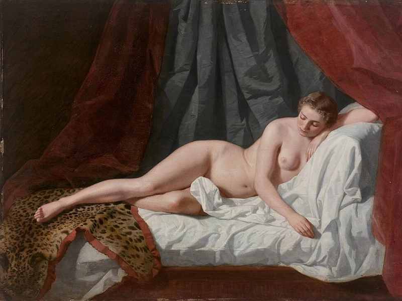 1823-Andrzej Jerzy Filip Stanisław Wandalin Mniszech - Giovane donna sdraiata in un'alcova